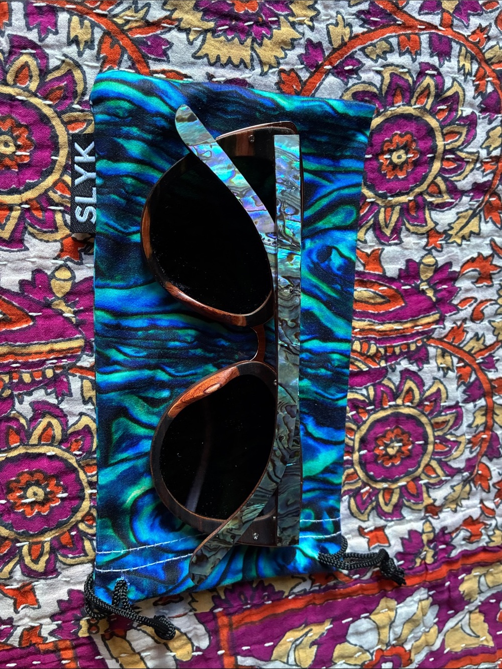 Slyk Shades Abalone-Inlay Cat Eye Sunglasses in Teal - Picture 2 of 3